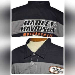 Harley Davidson Racing Button Up Shirt 3XL Colorblock Black Gray Long Sleeve VR